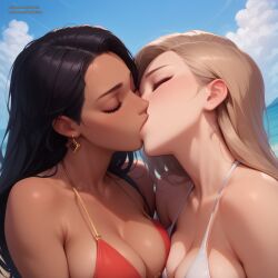 2girls ai_generated dark-skinned_female deep_kissing interracial kissing lesbian_kiss light-skinned_female pasart yuri