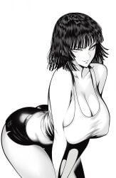 1girls bare_arms bare_legs bare_shoulders bare_thighs big_breasts black_hair clothed clothing color female female_focus female_only fubuki_(one-punch_man) hi_res large_breasts light-skinned_female light_skin looking_at_viewer mostlybluewyatt no_bra one-punch_man shirt short_hair shorts solo solo_female tagme thick_thighs