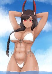 1girls 2d 2d_(artwork) ale_131 alternate_costume animal_ears arms_behind_head big_breasts bikini bikini_bottom bikini_top bra braided_hair brown-skinned_female brown_hair brown_skin bunnyblasty clouds day female female_focus female_only front_view latam_virtual_youtuber long_hair looking_at_viewer muscular_female ocean outdoors rabbit_ears rabbit_girl red_eyes smiling smiling_at_viewer solo solo_female solo_focus standing_in_water summer swimsuit thong thong_bikini two_piece_swimsuit virtual_youtuber voluptuous voluptuous_female vtuber vtuberfanart water wet wet_body white_bikini white_bikini_bottom white_bikini_top white_bra white_swimsuit white_thong