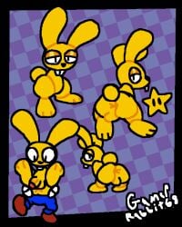 artist_request gamer_rabbit_68_(artist) holding_other mario mario_(series) mips no_arms rabbit super_mario_64 super_star yellow_body