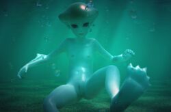 3d barefoot blue_skin breasts bubbles candyhead feet female_only fin fish_girl multi_eye nintendo nipples nude ocarina_of_time princess_ruto_(young) purple_eyes pussy smile soles solo the_legend_of_zelda toes underwater water webbed_feet young zora