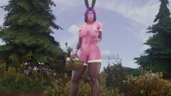 easter morilymory night_elf night_elf_female pink_body purple_hair raelisenna_nightdream solo world_of_warcraft