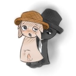 2boys 2males 4_ears black_(sprunki) black_body black_eyes black_hat black_skin blush blush_lines brown_hat drooling fur furry_ears gst half-closed_eyes half-lidded_eyes hat incredibox_mod looking_bored male_penetrated male_penetrating male_penetrating_male necktie no_homo no_limbs oilgarage open_mouth penis_size_difference precum sprunki stomach_bulge sweat sweating tan_(sprunki) tan_body tan_skin tie tunner_(sprunki) white_background white_necktie white_tie white_void