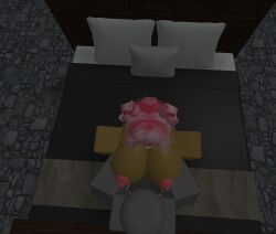 1boy bed bedroom big_breasts dummy_(roblox) female low_quality nipples pillows pink_hair pink_nipples roblox roblox_avatar roblox_studio robloxian upright_straddle