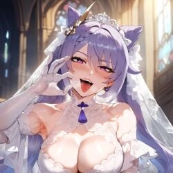 ai_generated blowjob_gesture genshin_impact gesture keqing_(genshin_impact) seductive wedding_dress