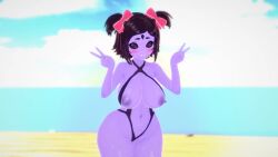 1girls 3d 3d_animation animated big_breasts bikini breasts female female_only koikatsu monster_girl muffet pazarts_ peace_sign shorter_than_10_seconds shorter_than_30_seconds solo swimsuit tagme undertale undertale_(series) video