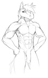 abs anthro black_and_white equine flaccid front_view hands_on_hips horse male male_only mammal monochrome muscular muscular_male nude pecs penis portrait sketch solo three-quarter_portrait w4g4