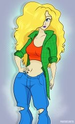 big_breasts blonde_female blonde_hair blue_eyes breasts debbie_thornberry midriff orange_shirt ratchetjak thick thick_hips wild_thornberrys