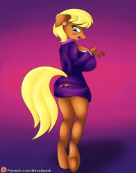 1girls anthro ass ass big_ass big_breasts big_butt blonde_hair blush breasts earrings earth_pony embarrassed female female_anthro female_focus female_only friendship_is_magic hasbro looking_back mature mature_female ms._harshwhinny_(mlp) my_little_pony novaspark pony solo solo_female torn_clothes