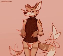 2024 anthro balls band-aid band-aid_on_arm bandage biped bottomless bottomless_anthro bottomless_male brown_body brown_fur canid canine canis cantio_(lawyerdog) clothed clothing coyote digital_media_(artwork) flaccid fur genitals humanoid_genitalia humanoid_penis lawyerdog male male_anthro mammal monotone_background penis portrait solo tail tail_motion tailwag tan_body tan_fur three-quarter_portrait topwear vest white_body white_fur