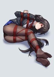 2d 2d_(artwork) ass black_hair bondage breasts date_a_live female female_only gbeeee light-skinned_female long_hair red_eyes school_uniform shibari skirt solo solo_female thighs tokisaki_kurumi twintails