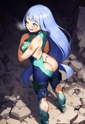 1girls ai_generated ass bare_ass bare_back bare_shoulders battle big_breasts blue_eyes blue_hair boku_no_hero_academia bruise bruised bruises clothed clothing dirty exhausted eyelashes fight from_behind full_body hadou_nejire hadou_nejire_(hero_outfit) hero_outfit_(mha) heroine injured legs legwear long_hair looking_back my_hero_academia nejire_hado nipple_bulge nipples nipples_visible_through_clothing one_eye_closed original revealing revealing_clothes rubble scratches shiny_skin skin_tight skin_tight_suit standing steam thighs torn_clothes torn_clothing uniform yeyehuh