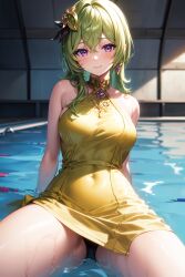 1girls ai_generated big_breasts big_thighs breasts camellia_aj_art cleavage collei_(genshin_impact) dress female genshin_impact green_hair huge_thighs large_thighs purple_eyes thick_thighs thighs voluptuous