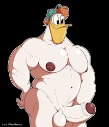 absurd_res anatid anseriform anthro avian balls bird black_background clothing disney duck ducktales foreskin genitals glans hair hat hat_only headgear headgear_only headwear headwear_only hi_res humanoid_genitalia humanoid_penis launchpad_mcquack lono2 male male_only mostly_nude musclegut muscular muscular_anthro muscular_male nipples partially_retracted_foreskin penis simple_background solo thick_penis white_balls white_body white_penis