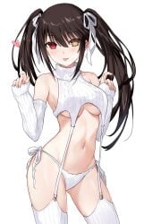 :p arms_up asle date_a_live heart large_breasts seductive_look tokisaki_kurumi virgin_destroyer_sweater