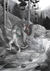 2023 4_toes anthro athletic athletic_anthro athletic_male backpack backpack_only balls biped buckteeth casual_nudity cheetah claws creek detailed_background digital_drawing_(artwork) digital_media_(artwork) duo evergreen_tree eyebrows feet felid feline flaccid fluffy fluffy_tail fog foreskin forest fur genitals gesture hair hi_res hiking hufnaar humanoid_genitalia humanoid_penis kyyanno landscape legband looking_forward male mammal markings mouth_closed nature navel nude nude_hiking nudist open_mouth path pawpads penis pine_tree plant plantigrade pointing rock rodent sciurid signature social_nudity spot_color spots spotted_body spotted_fur spotted_markings spotted_tail striped_markings striped_tail stripes tail tail_markings teeth toe_claws toes tree tree_squirrel walking waterfall