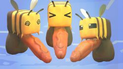 3d_(artwork) arthropod balls bee bee_(minecraft) big_balls big_penis blender_(software) digital_media_(artwork) drone_honeybee feral genitals group hi_res huge_balls huge_cock hymenopteran insects male male_only microsoft minecraft mojang penis small_but_hung trio xbox_game_studios zoophilia