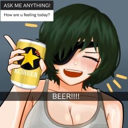 beer big_breasts chainsaw_man chammy cleavage closed_eyes female female_only himeno_(chainsaw_man) holding_can mappa smile wholesome