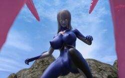 3d alien alien_girl alien_humanoid glowing_eyes landscape large_breasts nude nude_female original original_character outside silver_hair tentacle thick_thighs ultraman_(franchise) ultrawoman yellow_eyes yoidore