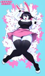 anthro black_hair black_nails blush bracelet breasts bunny bunny_ears bunny_girl cleavage dvampiresmile female female_only lying_on_back nail_polish painted_nails panties pink_hair rabbit rabbit_ears short_hair skirt tagme tank_top thick_thighs thighhighs upskirt wide_hips