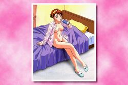 1girls bed breasts brown_hair character_request curvaceous female human large_breasts light-skinned_female light_skin nipples photo_(object) pubic_hair short_hair sitting tagme yamada_masaki zenkoku_seifuku_bishoujo_grand_prix