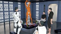 1girls ahsoka_tano breasts clone_trooper defaultusername female gambling headtail jedi_padawan loser lost_bet male multiple_boys orange_skin panties poker public_nudity small_breasts star_wars strip strip_show stripper tagme togruta topless topless_female