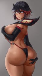 1girls alternate_breast_size ass ass_focus ass_grab back blue_eyes blush bobtheneet breast_hold breasts curvy elbow_gloves female female_only highres huge_ass huge_breasts human kill_la_kill looking_back matoi_ryuuko plump revealing_clothes senketsu solo thick_thighs