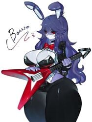 1female 1girls animatronic animatronic_female background big_breasts big_thighs black_nails bonnie_(fnaf) boob_window bowtie bowtie_collar breasts bunny_ears bunny_girl cleavage cleavage_cutout clothed clothed_female female female_only female_solo five_nights_at_freddy's fnaf genderswap_(mtf) guitar jacket jacket_open long_hair makeup pierced_ears robot robot_anthro robot_girl rockstar rule_63 solo solo_female thick_thighs thighs toge77789 togetoge white_fur