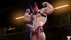 1boy 1human 1male 3d 3d_(artwork) 3d_model abs beefy big_balls big_penis dazswole erection flexing flexing_arms flexing_both_biceps good_boy himbo hung hunk kinky light-skinned_male light_skin male male_focus male_only masculine muscles muscular muscular_male muscular_thighs pecs pup_mask puppyplay shorts_aside shorts_down shorts_pull stud