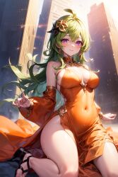 1girls ai_generated big_breasts big_thighs breasts camellia_aj_art cleavage collei_(genshin_impact) dress female genshin_impact green_hair huge_thighs large_thighs purple_eyes thick_thighs thighs voluptuous