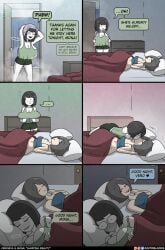 2girls big_ass big_breasts big_butt comedy comic comic_strip cute doctorloops english_text fat_ass fat_butt funny huge_breasts humor kiss_on_lips kissing lesbian_kiss moments_before_disaster mona_(doctorloops) multiple_girls sleeping talking text text_box veronica_(doctorloops) wholesome yuri