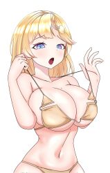 beauty_mark_on_breasts bikini blush gradient_eyes hololive hololive_english hololive_myth huge_breasts naughty_face pulling_bikini_string slender_waist tongue virtual_youtuber watson_amelia