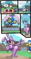 accidental_fusion breasts bunny_ears bunny_tail bunnysuit chabble cocktail_shaker comic english_text false_clothes fusion gootini_(chabble) kamek magic mario_(series) nabbit nabbit_(wubba) nipples outdoors princess_daisy princess_daisy_(wubba) princess_peach princess_peach_(wubba) pussy silly_face slime slime_girl slime_hair super_mario_bros._wonder text toadette toadette_(wubba) transformation wubba