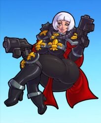 1girls adepta_sororitas big_ass bimbo bimbo_body blue_eyes bob_cut bolt_gun bolter bubble_butt corset demien dual_wield dual_wielding female female_only gun heels imperium_of_man lucidartdvc power_armor pussy_outline short_hair sister_of_battle solo solo_female tattoo tattoo_on_face thick_thighs tight_clothing tight_fit warhammer_(franchise) warhammer_40k weapon white_hair wide_hips