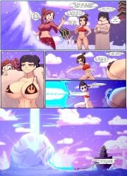 3girls avatar_legends avatar_the_last_airbender azula bikini breasts_bigger_than_head comic dgoger distracted english_text female fire_nation humor mai_(avatar) nickelodeon speech_bubble text ty_lee