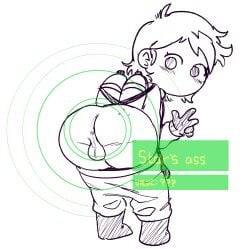 1futa anus ass backsack balls bent_over big_ass clothed clothing dickgirl employee_(lethal_company) english_text futanari hexanne intersex lethal_company mostly_clothed nonbinary pants_down perineum real_person real_star_(hexanne) self_insert sketch solo text transfem white_background