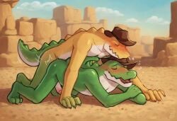 2boys ai_generated amazing anthro ass blush cowboy crocodile crocodilian cum desert digital ejaculation erection feeling_pleasured gay gay_sex gummigoo_(the_amazing_digital_circus) hat male male/male male_only multiple_boys muscular nipples nude pecs penetrated penetration penis reptile scalie sex toned