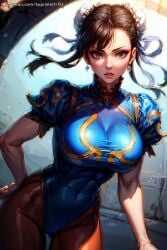 ai_generated asian_clothing asian_female big_breasts breasts brown_eyes brown_hair chun-li curvy curvy_female curvy_figure female female_only large_breasts looking_at_viewer muscular muscular_female solo solo_female street_fighter street_fighter_6 street_fighter_v supr3metr