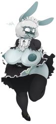 anthro blush blushing breasts_out embarrassed female furry granbun maid maid_headdress maid_outfit maid_uniform mature_female mcsweezy nervous nervous_smile nervous_sweat panties rabbit solo stockings sweat tagme wardrobe_malfunction