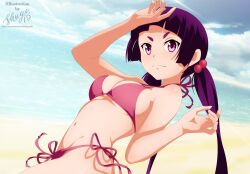 1girls absurd_res ao_no_exorcist ao_no_exorcist beach bikini bikini_bottom bikini_top hair_ornament high_resolution highres kamiki_izumo looking_at_viewer medium_breasts navel petite petite_body petite_female pink_bikini pink_bikini_bottom pink_bikini_top posing purple_eyes purple_hair sand short_eyebrows shugo19 smile sunlight twintails water watermark