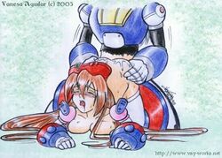 brown_hair cum doggy_style dynamo hat iris_(mega_man) mega_man mega_man_x open_mouth tear