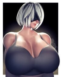 1girls 3d big_breasts blindfold bra breasts female female_only hairband huge_breasts light-skinned_female light_skin nier nier:_automata sala3d short_hair solo white_hair yorha_2b