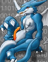 bandai_namco black_sclera claws digimon erection exveemon hiroi_kairu horn male male_only open_mouth penis red_eyes scalie solo solo_male tail wings