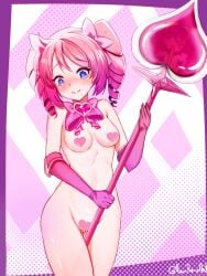 barely_clothed blush embarrassed hanabishi_haruka magia_magenta magical_girl mahou_shoujo_ni_akogarete pasties semnomeart