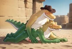 2boys ai_generated amazing anthro ass blush cowboy crocodile crocodilian cum desert digital ejaculation erection gay gay_sex gummigoo_(the_amazing_digital_circus) hat male male/male male_only multiple_boys muscular nipples nude pecs penetrated penetration penis reptile scalie sex tired toned