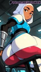 1girls 2025 ai_generated artist_name ass breasts bust chest dark-skinned_female dark_skin electroworld female glitch_techs hi_res high_quality high_resolution highres hijab patreon patreon_username solo stable_diffusion watermark white_hair zahra_rashid