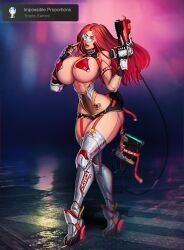 1girls achievement_unlocked benjamin_widdowson breasts collar female female_only gun high_heels huge_breasts looking_at_viewer pasties pureruby87 real_person red_hair science_fiction skimpy solo tattoo thick_thighs thin_waist trophy_unlocked wide_hips