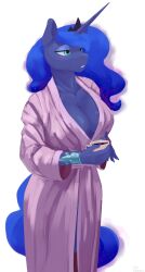 1girls anthro big_cleavage blue_eyes casual cleavage equine female friendship_is_magic hasbro huge_breasts kelkessel my_little_pony princess_luna_(mlp) robe smile solo tagme white_background