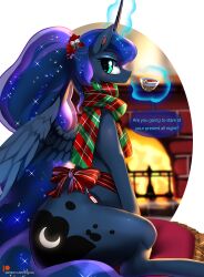 bubble_butt cigusa dark_skin friendship_is_magic hasbro my_little_pony offering present princess_luna_(mlp) scarf sitting tagme