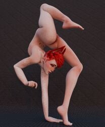 3d aldtecaia blender blender_cycles contortion contortionism contortionist fauxhawk flexible fox_ears fox_girl fox_humanoid freckles gymnastics mohawk_(hairstyle) noxxyboy oc piercings pink_eyes pink_fur pink_hair red_eyes red_fur red_hair stretching succubus tomboy tomboytoy tulpa